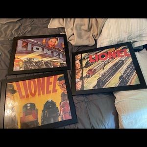 3 Framed Vintage Lionel 16X20 Train Dealer Posters